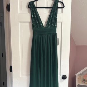 Love By Design Emerald Sequin V-Neck Dress